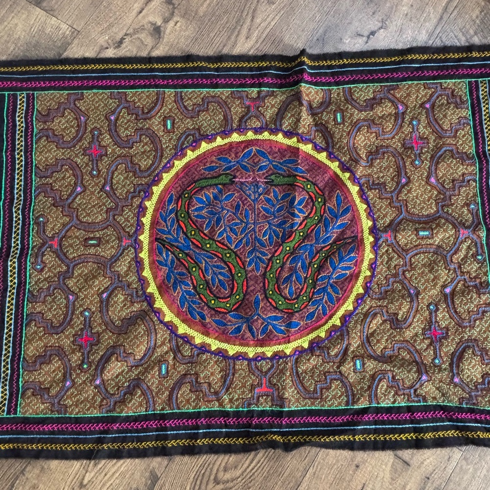 Shipibo ayahuasca Colorful Embroidered Tapestry